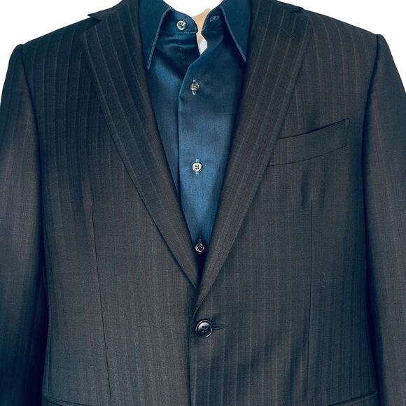 Ermenegildo Zegna Trofeo Mila Wool Suit Jacket Striped Black Blue EU 50R US 40R - Picture 2 of 7